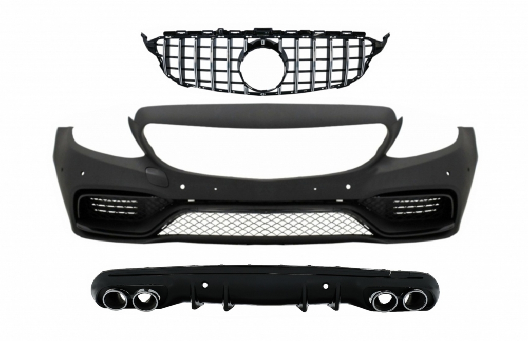 Bara Fata & Grila Crom Fara Camera si Difuzor cu ornamente evacuare MERCEDES C-Class W205 S205 (2014-2018) C63 Design Performance AutoTuning