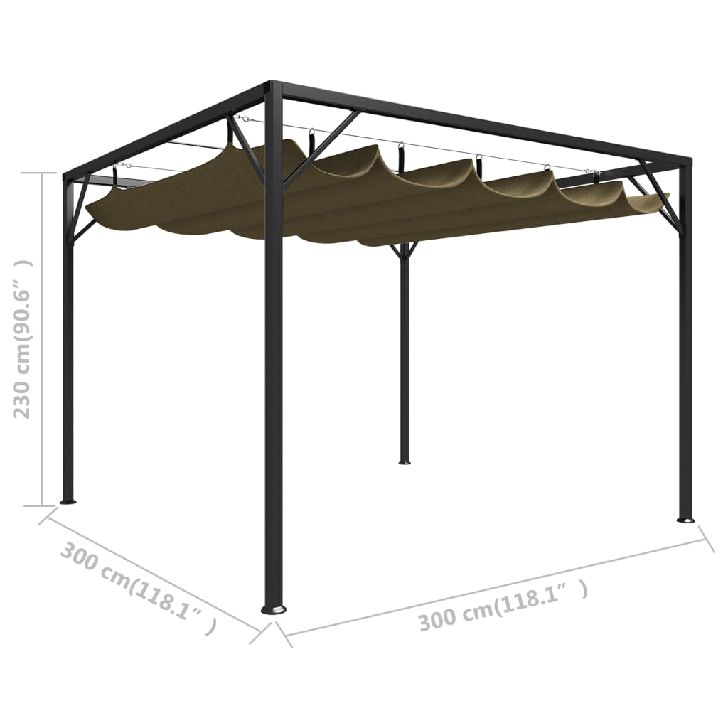 Pavilion tip Foisor de Gradina cu Acoperis Retractabil 3x3 m, Culoare Gri Taupe 180 g/mp