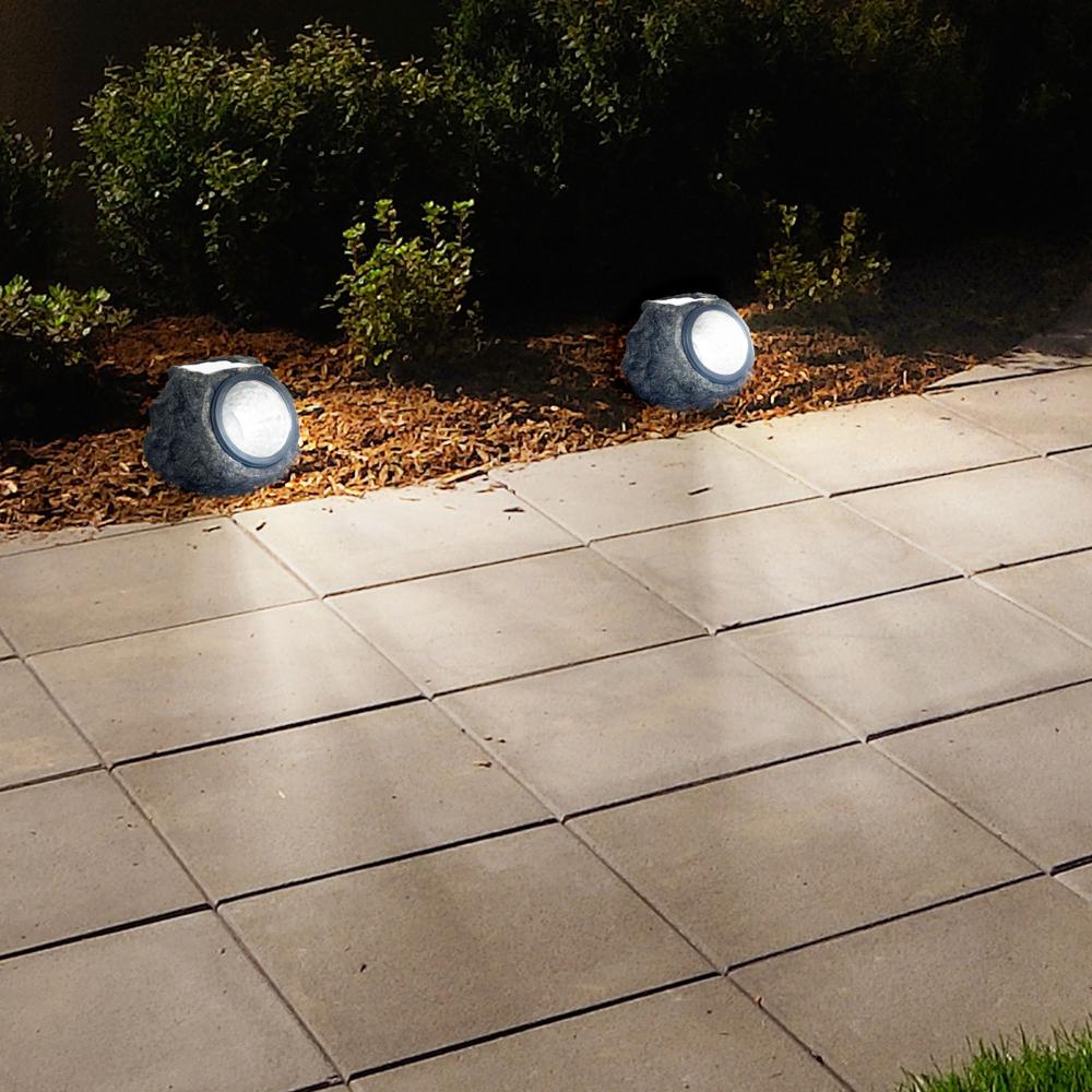 Lampa Solara LED Imitatie Piatra, Lumina Puternica 4 LED-uri Alb Rece, Dimensiuni 15x12x10 cm, Antracit