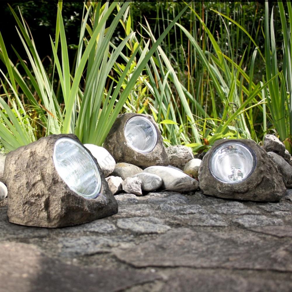 Lampa Solara LED Imitatie Piatra, Lumina Puternica 4 LED-uri Alb Rece, Dimensiuni 15x12x10 cm, Gri