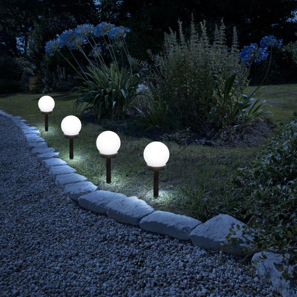 Lampa Solara LED tip Glob Alb/Negru pentru Gradina, Diametru 15cm, Inaltime 40 cm, Lumina Alb Rece