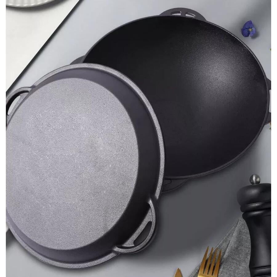 Oala de fonta tip wok, cu capac, 3 in 1, 37x18 cm, Perfect Home GartenVIP DiyLine