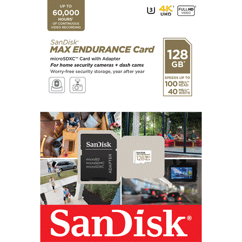 Card MicroSD 128GB'seria MAX Endurance - SanDisk SDSQQVR-128G-GN6IA SafetyGuard Surveillance