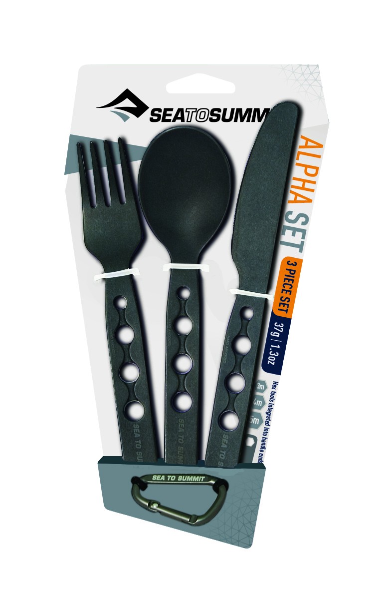Tacamuri camping din aluminiu anodizat Sea To Summit Alphaset Cutlery Set (cutit, furculita, lingura) OutsideGear Venture