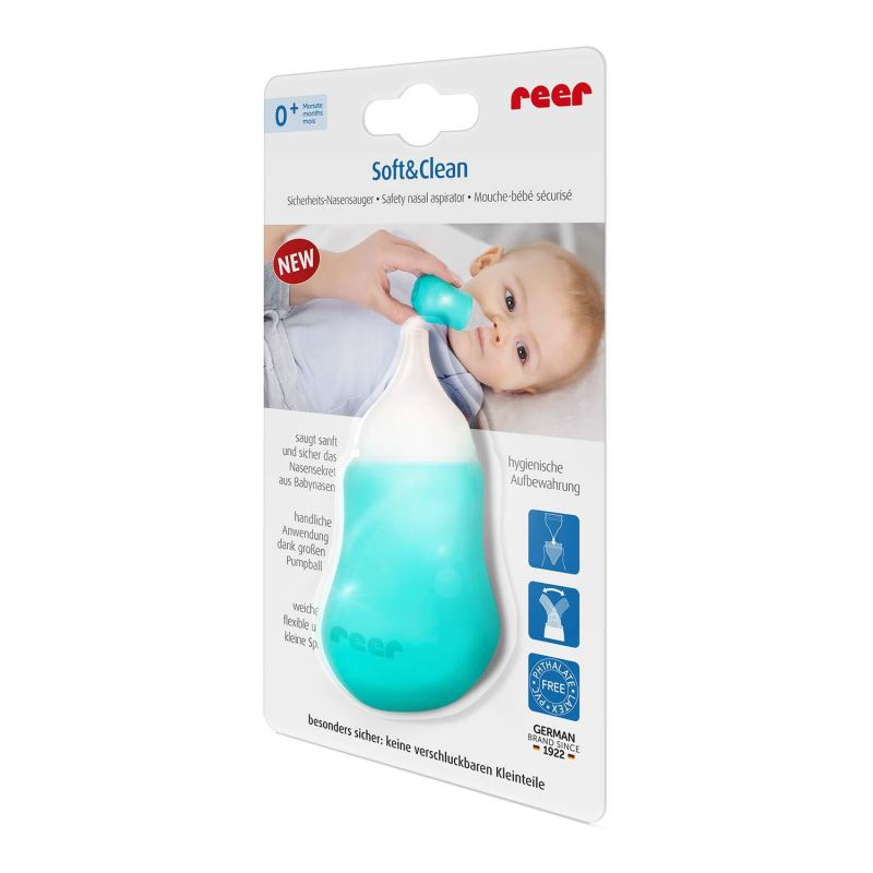 Aspirator nazal pentru bebelusi Soft&Clean, cu pompita, 0+ luni, Reer 79112 Children SafetyCare