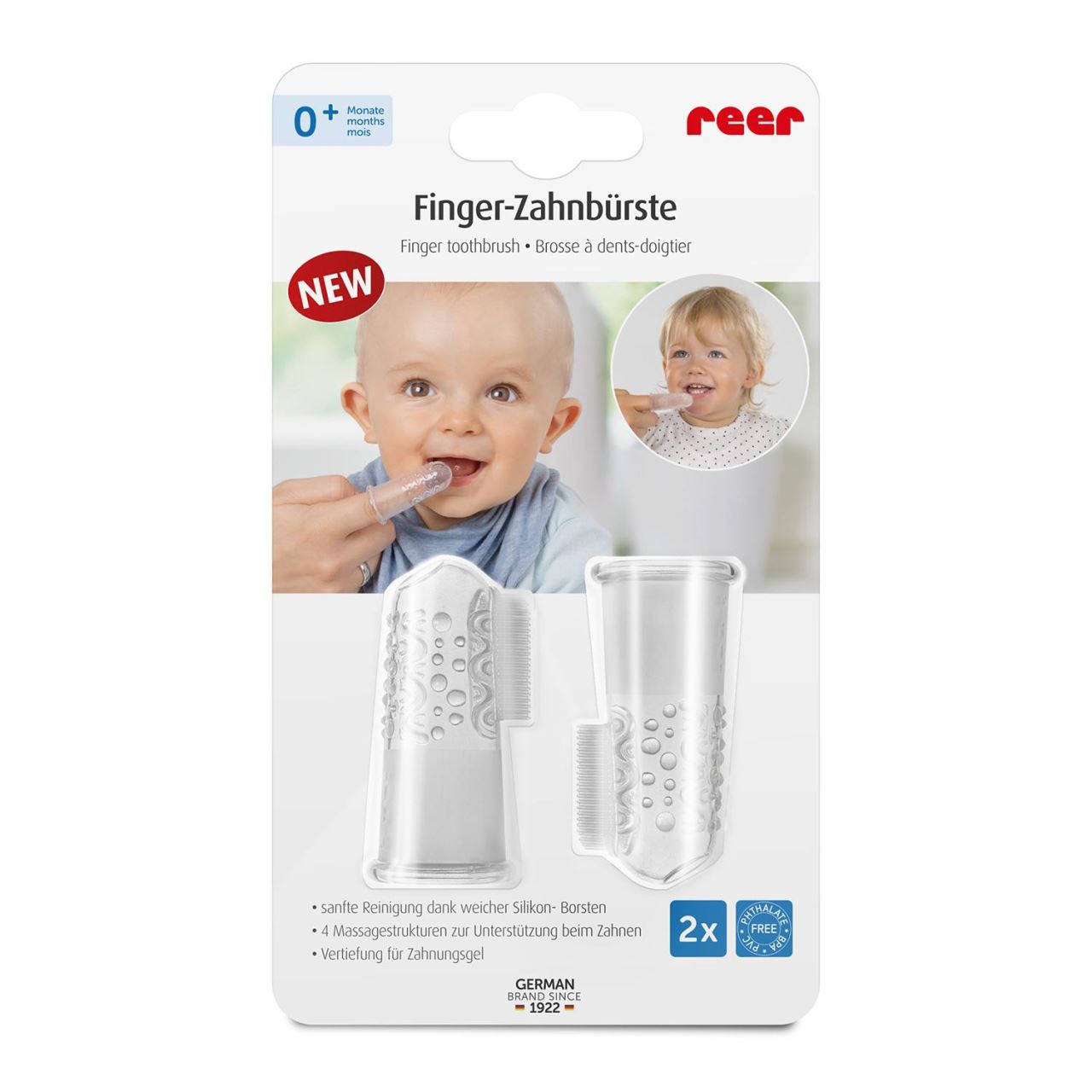 Periuta de dinti din silicon pentru folosire pe deget, 2 bucati,  REER 79249 Children SafetyCare
