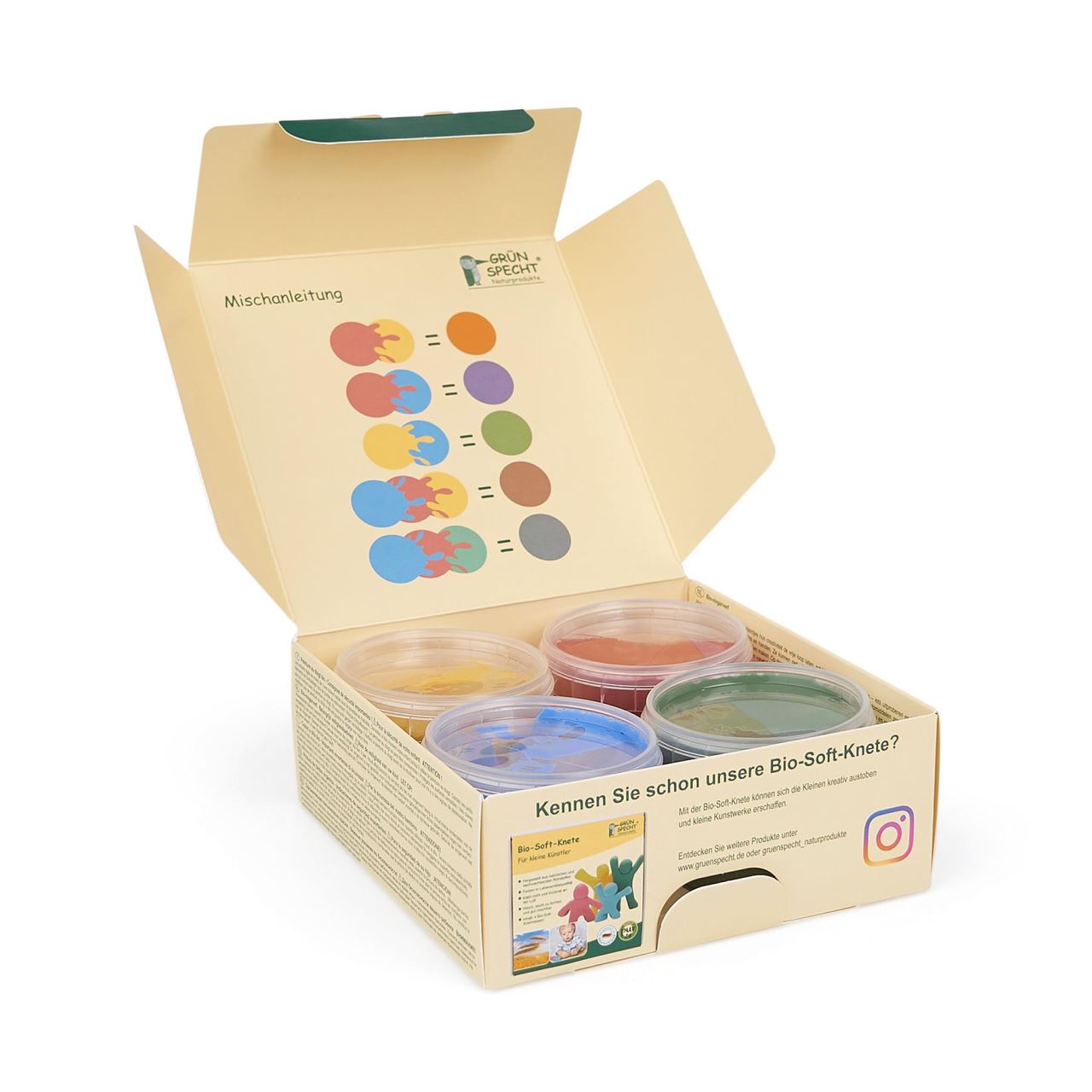 Set 4 culori vopsea organica pentru degete, pentru copii, 2 ani+, pentru pictat direct cu palma sau talpa, Gruenspecht 691-00 Children SafetyCare