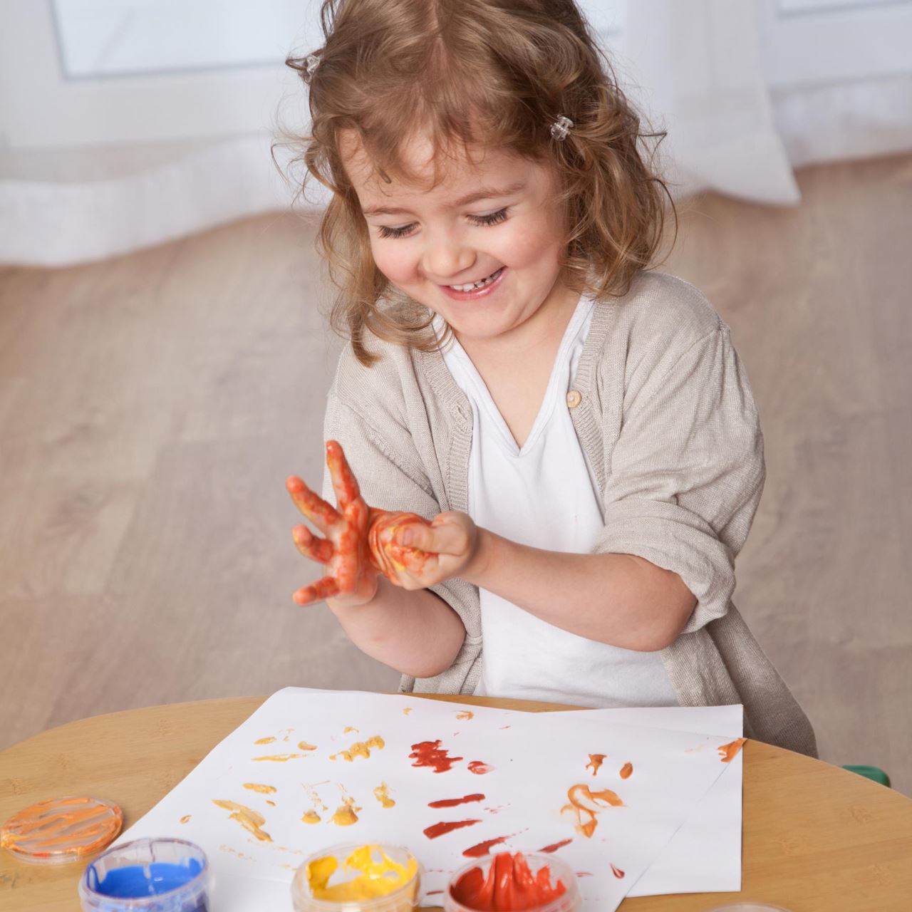 Set 4 culori vopsea organica pentru degete, pentru copii, 2 ani+, pentru pictat direct cu palma sau talpa, Gruenspecht 691-00 Children SafetyCare