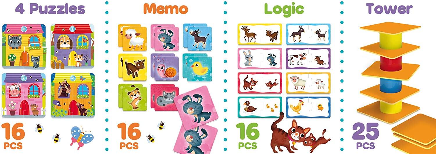 Joc de logica 4 in 1 - Animalute jucause PlayLearn Toys