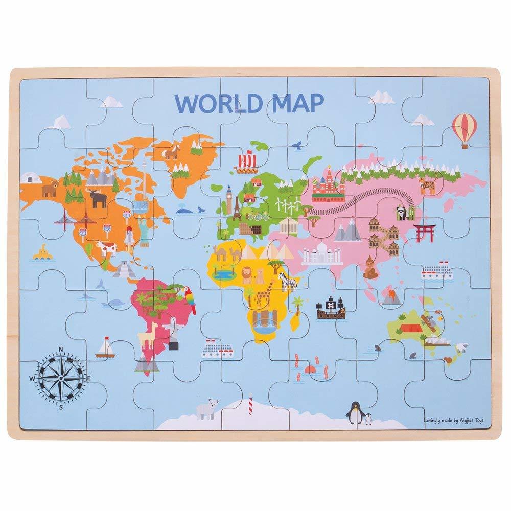 Puzzle din lemn - Harta lumii (35 piese) PlayLearn Toys