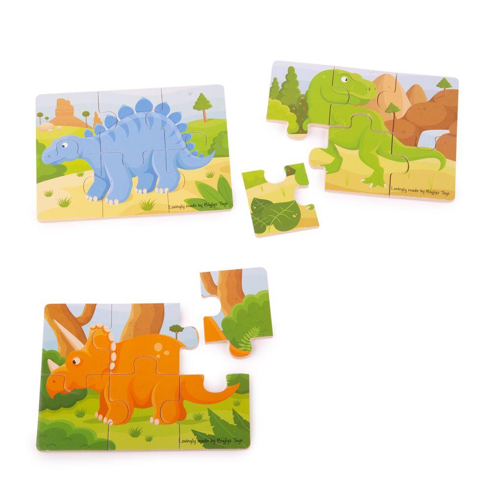 Set 3 puzzle din lemn - Dinozauri PlayLearn Toys