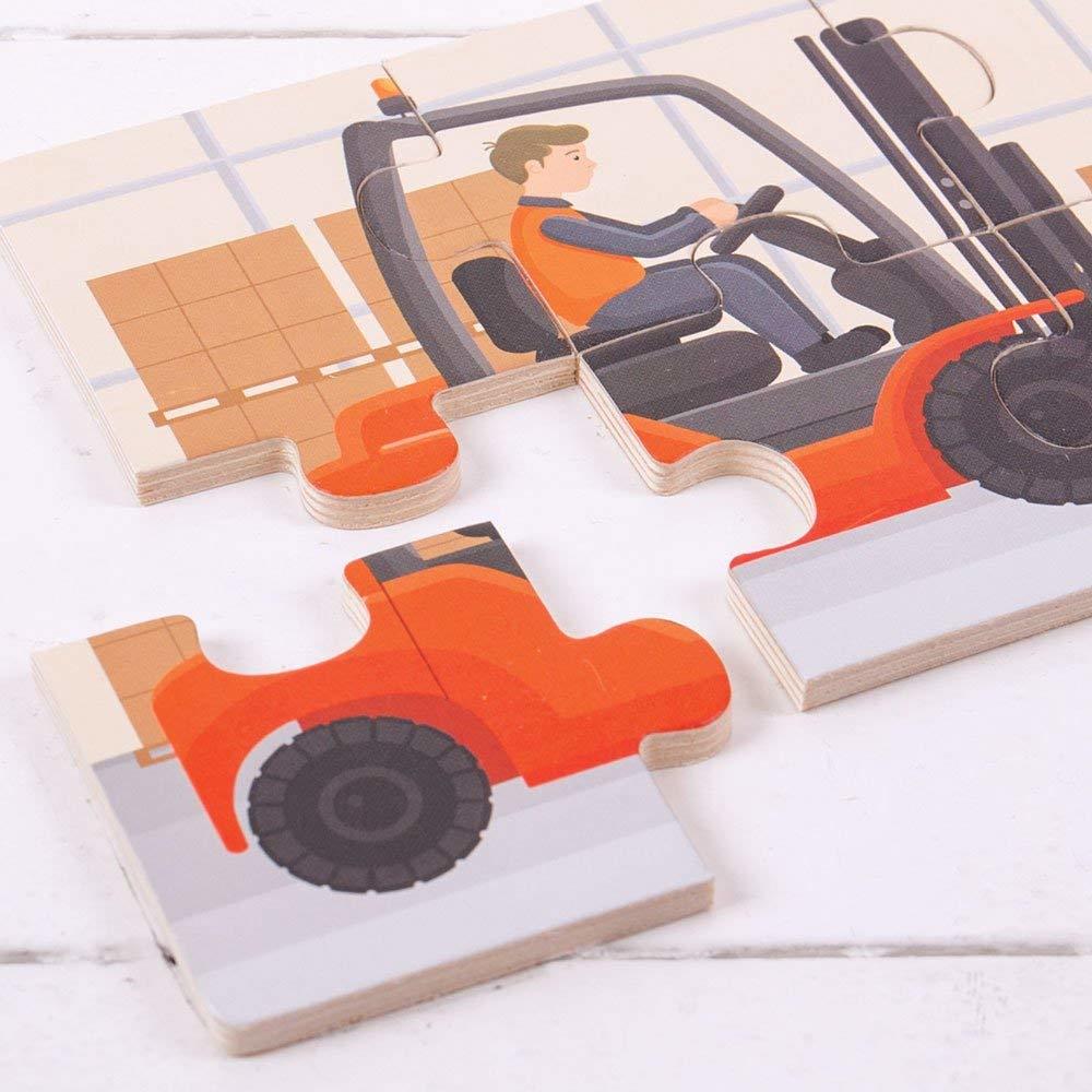 Set 3 puzzle din lemn - Vehicule pentru constructii PlayLearn Toys