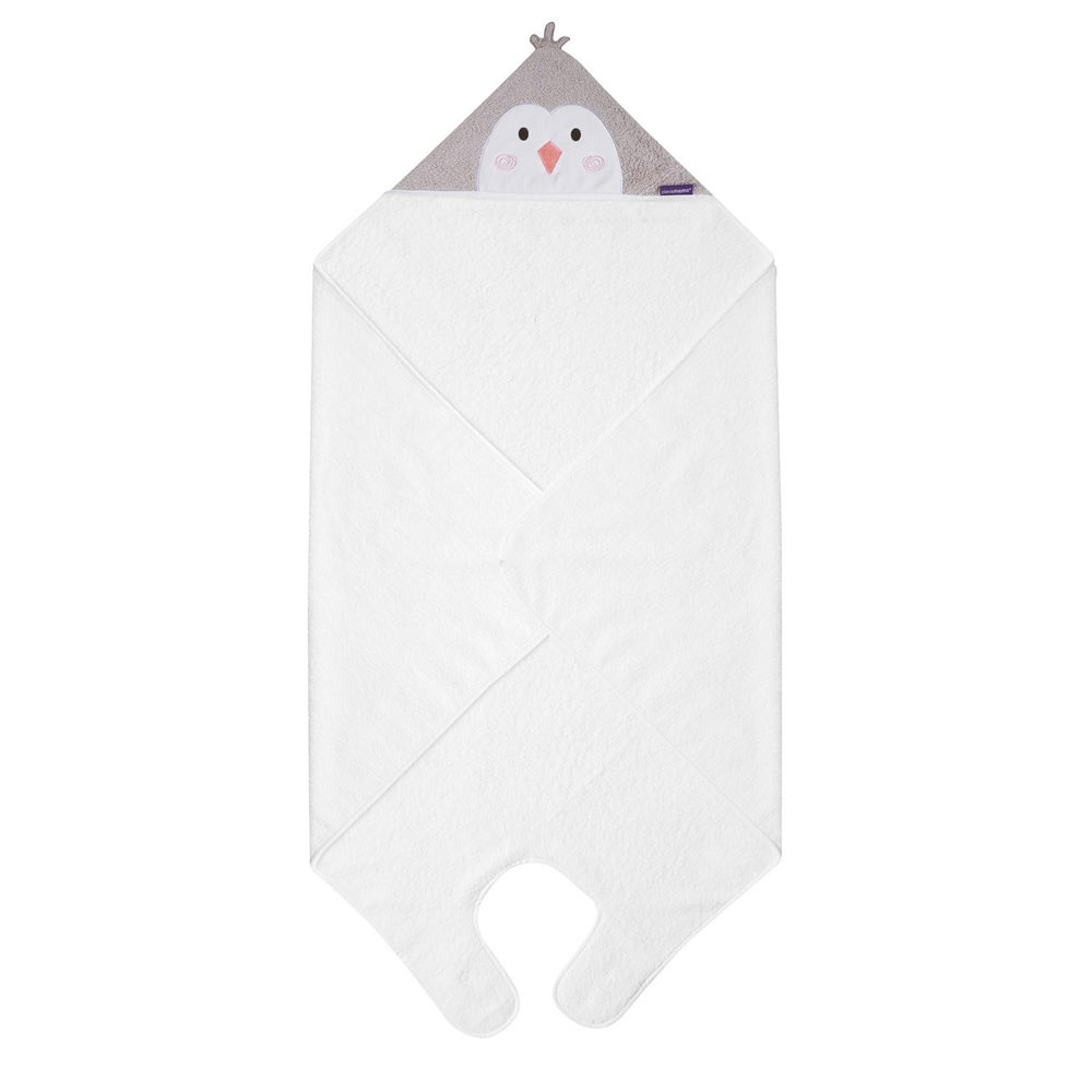 Prosop de baie pentru bebelus si mama Bamboo Penguin white Clevamama for Your BabyKids