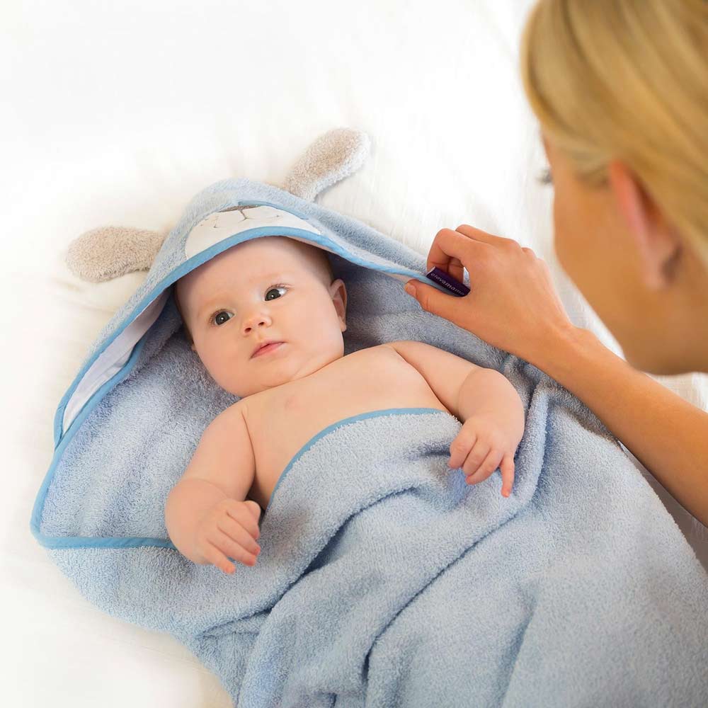 Prosop de baie pentru bebelus si mama Bamboo Puppy blue Clevamama for Your BabyKids
