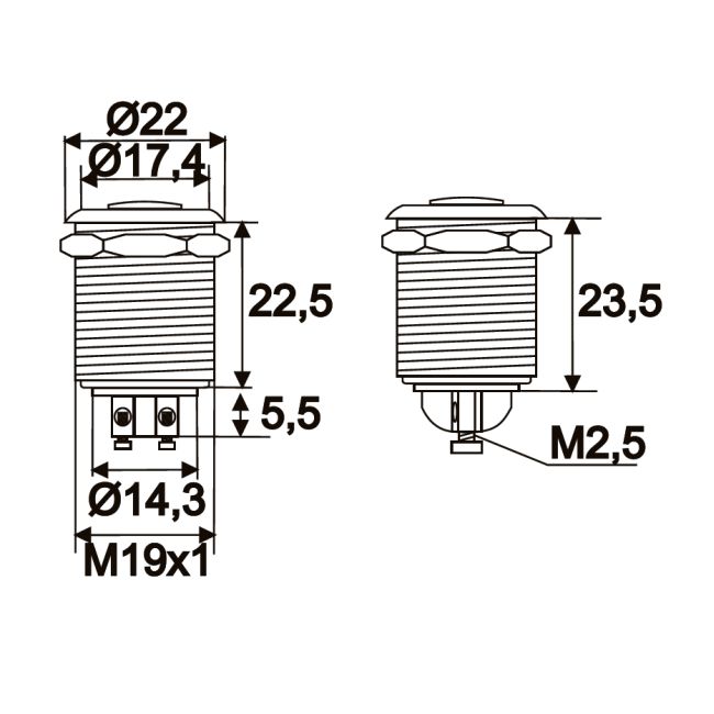 Buton, 1 circuit 2A-250V OFF-(ON), metal • rezistent la apa Best CarHome
