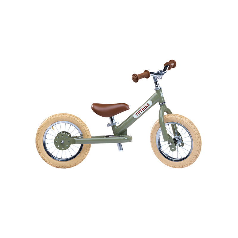 Bicicleta fara pedale vintage, otel, verde, Trybike EduKinder World