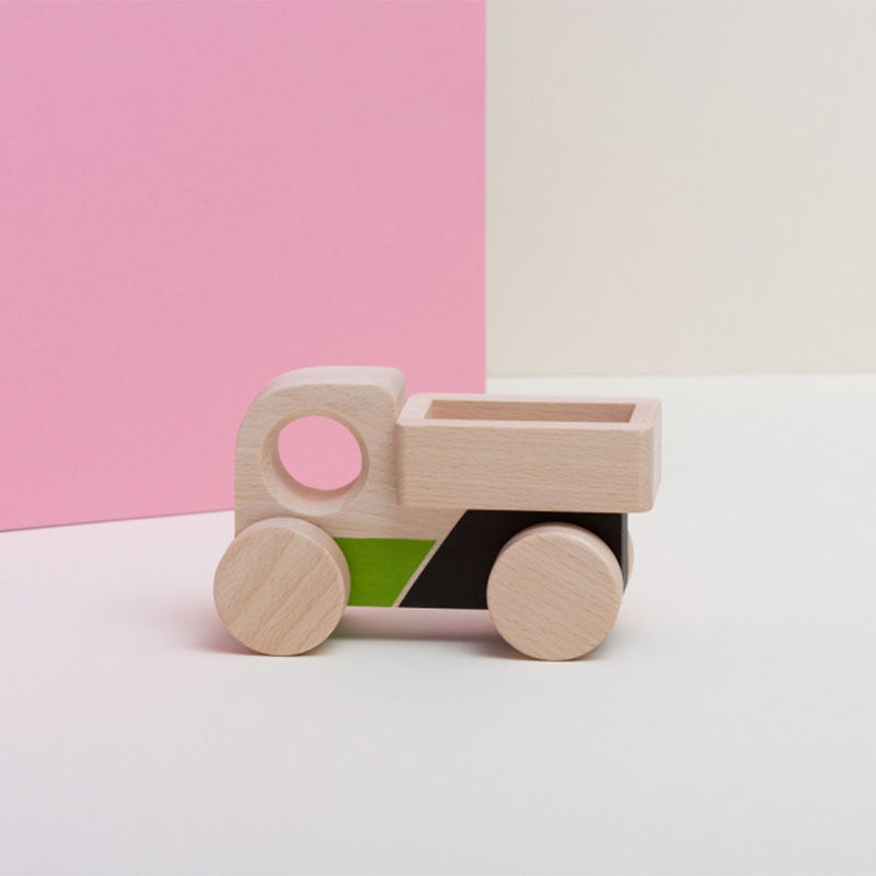 Camion jucarie Montessori, din lemn, verde-negru, Mobbli EduKinder World