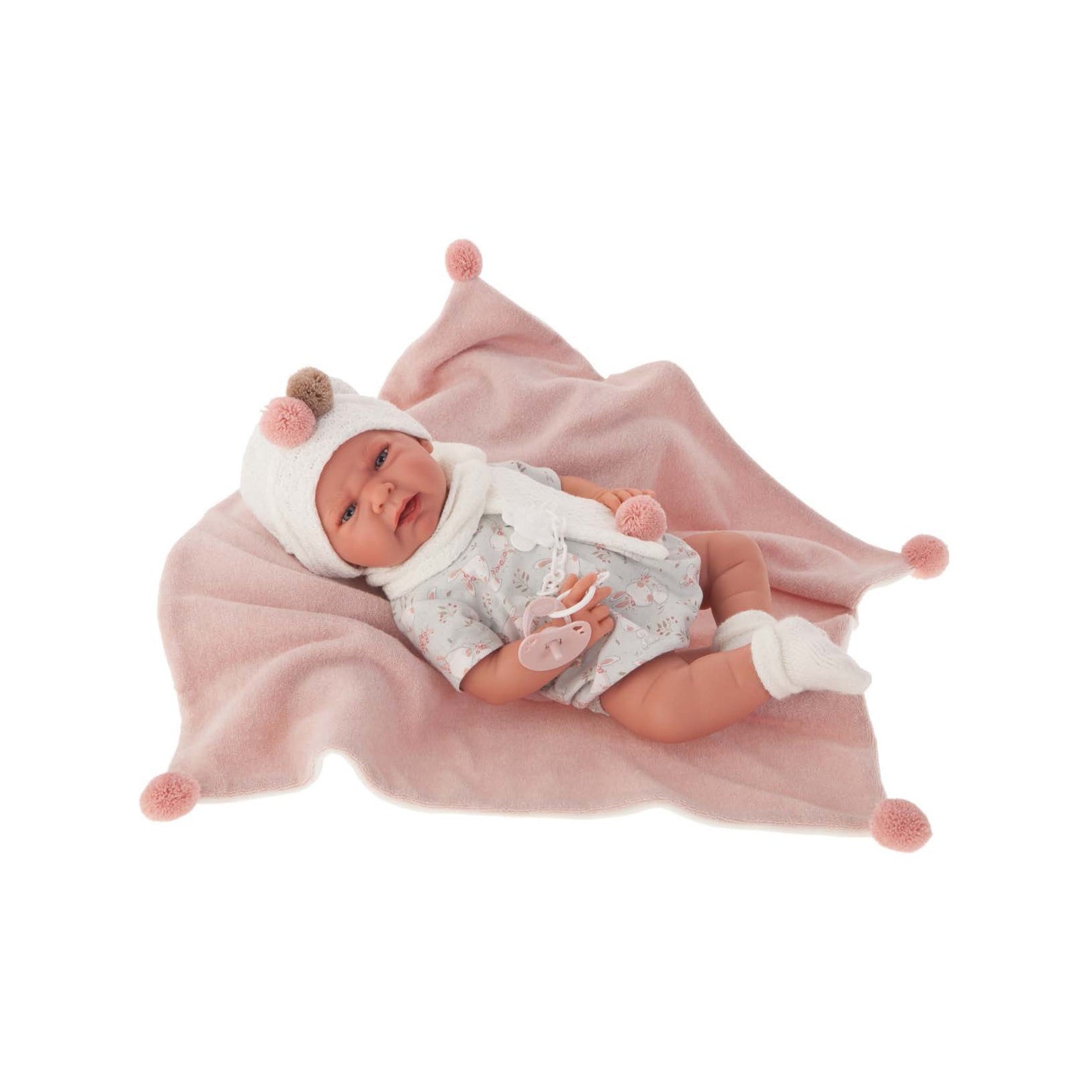 Papusa bebe realist Lea cu paturica pufoasa, 40 cm, Antonio Juan EduKinder World