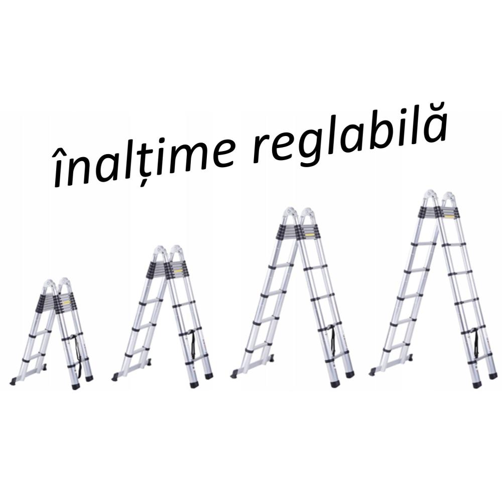 Scara Dubla Telescopica 160/320cm din Aluminiu Multifunctionala, Inaltime Reglabila, Pliabila