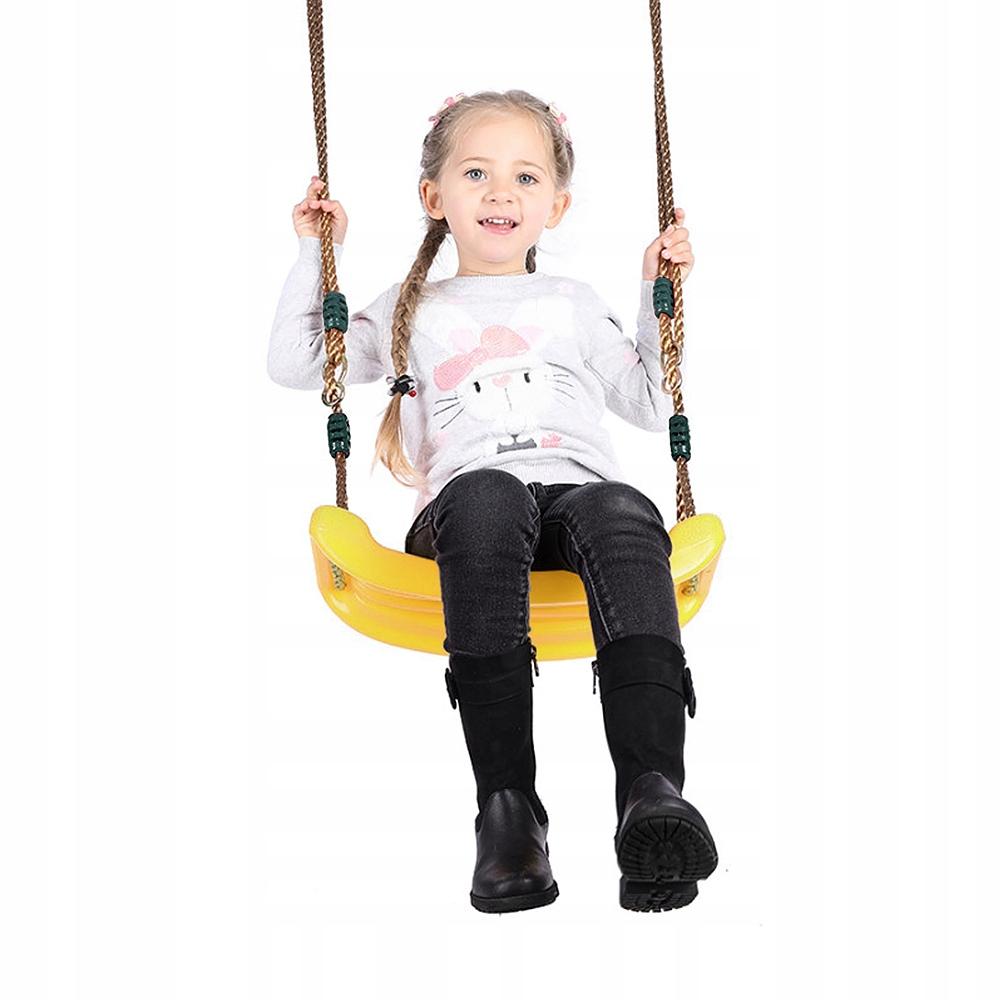 Leagan Hinta pentru Copii din Plastic fara Spatar, Franghii Incluse, Culoare Galben