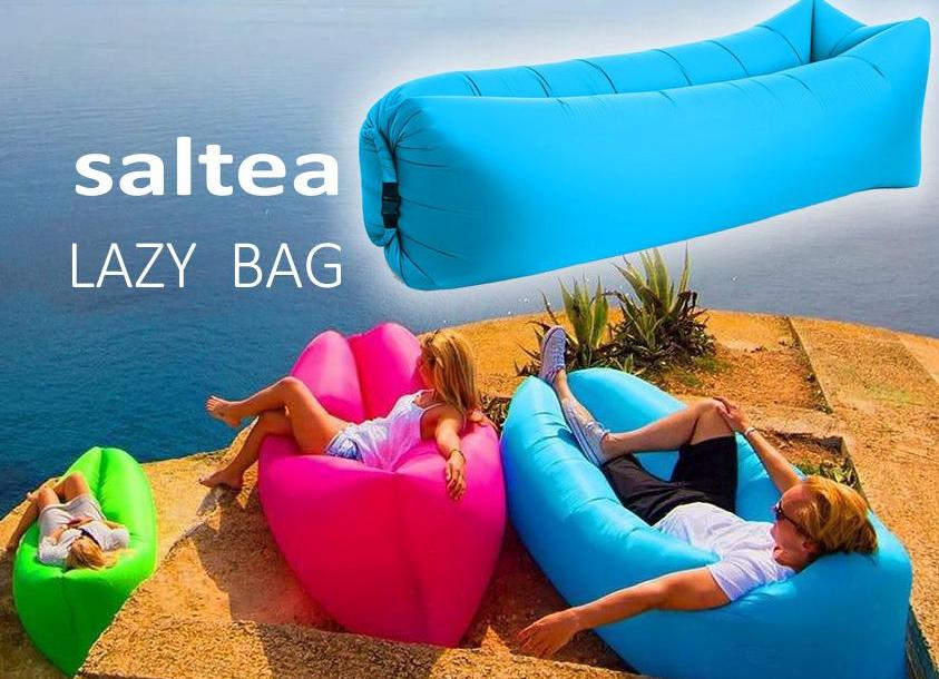 Saltea Gonflabila tip Sezlong Lazy Bag pentru Plaja sau Casa cu Rucsac Transport, Culoare Portocaliu