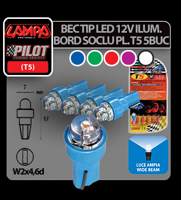 Bec tip LED 12V iluminat bord soclu pl. T5 W2x46d 5buc - Albast Garage AutoRide