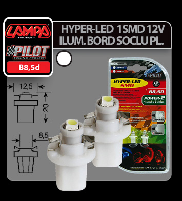 Bec Hyper-Led2 - 1SMD 12V ilum. bord soclu pl.B85d 2buc - Alb Garage AutoRide