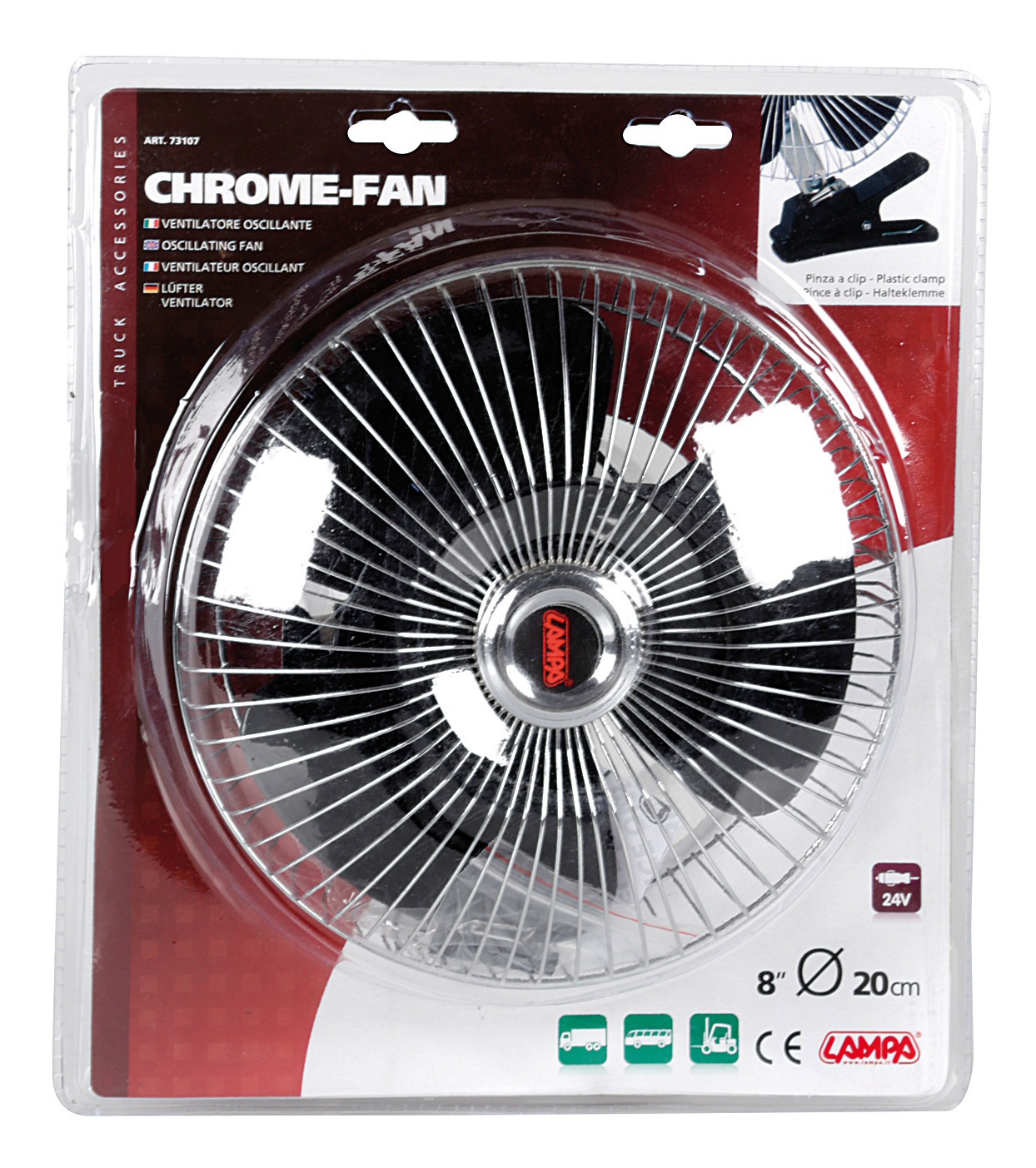 Ventilator oscilant Chrome - Fan Ø 8” din metal 24V Garage AutoRide