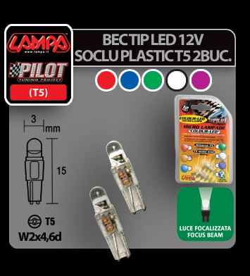 Bec tip LED 12V soclu plastic T5 W2x46d 2buc - Curcubeu Garage AutoRide