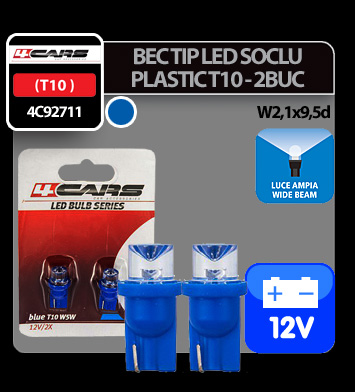 Bec tip LED 12V 5W soclu plastic T10 W21X95d 2buc 4Cars - Albastru dispersat Garage AutoRide