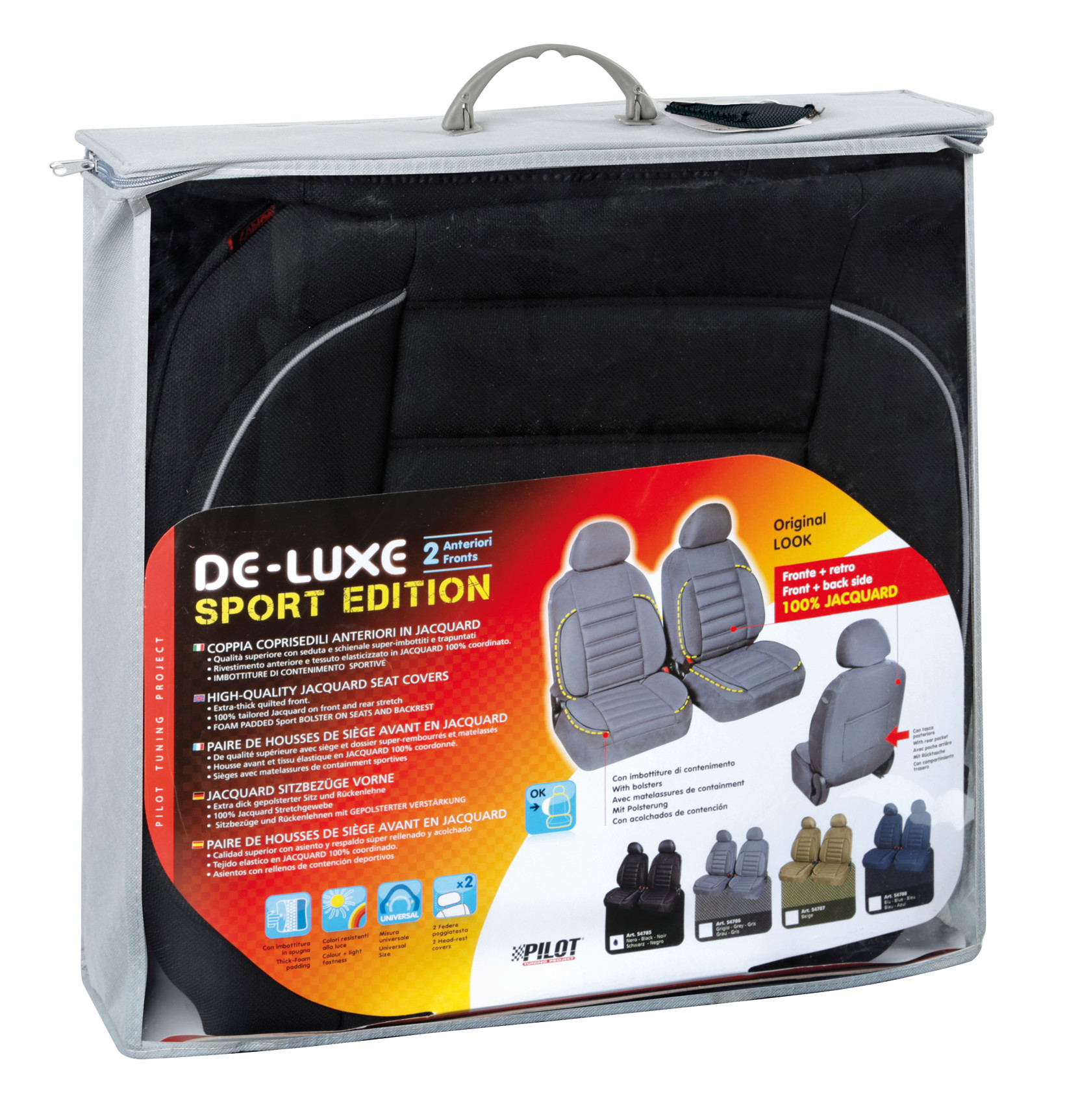 Huse scaun fata De-Luxe Sport Edition jacquard high-quality 2buc - Negru Garage AutoRide