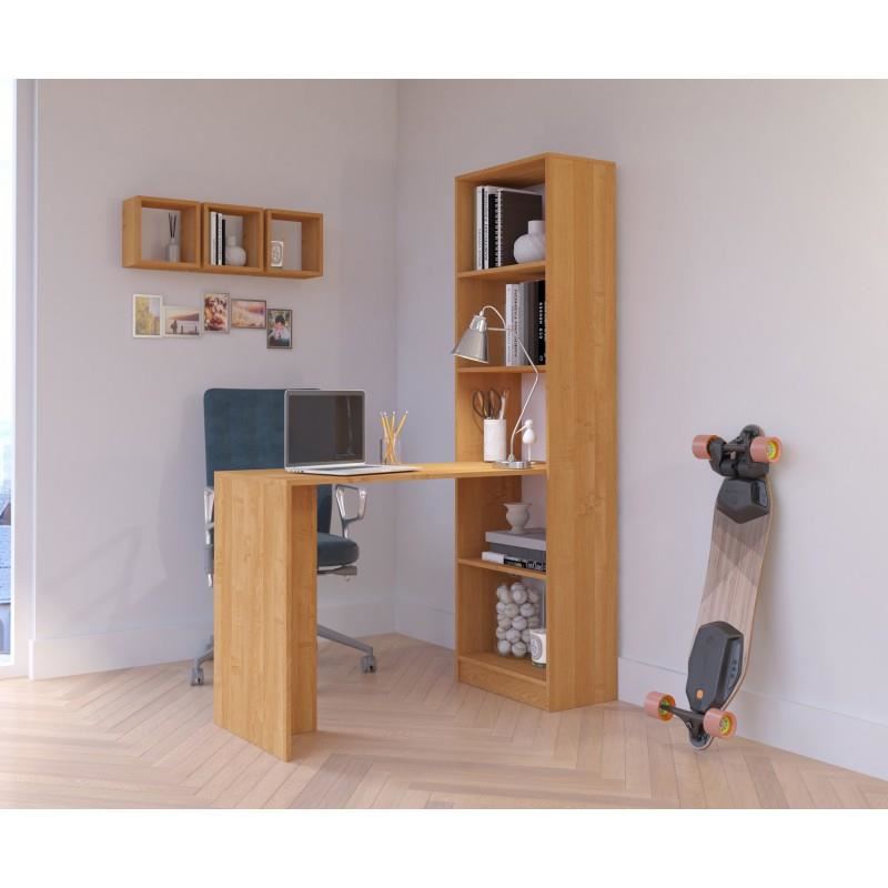 Birou calculator cu biblioteca, placa laminata, 5 rafturi, arin, 125x50x180 cm, Smart GartenVIP DiyLine