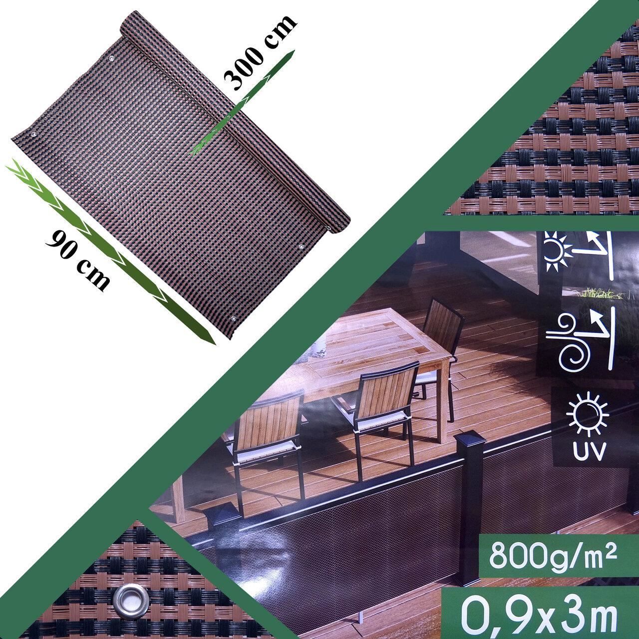 Paravan pentru balcon, terasa, gard, UV, 800 g/m2, maro, negru, 3x0.9 m GartenVIP DiyLine
