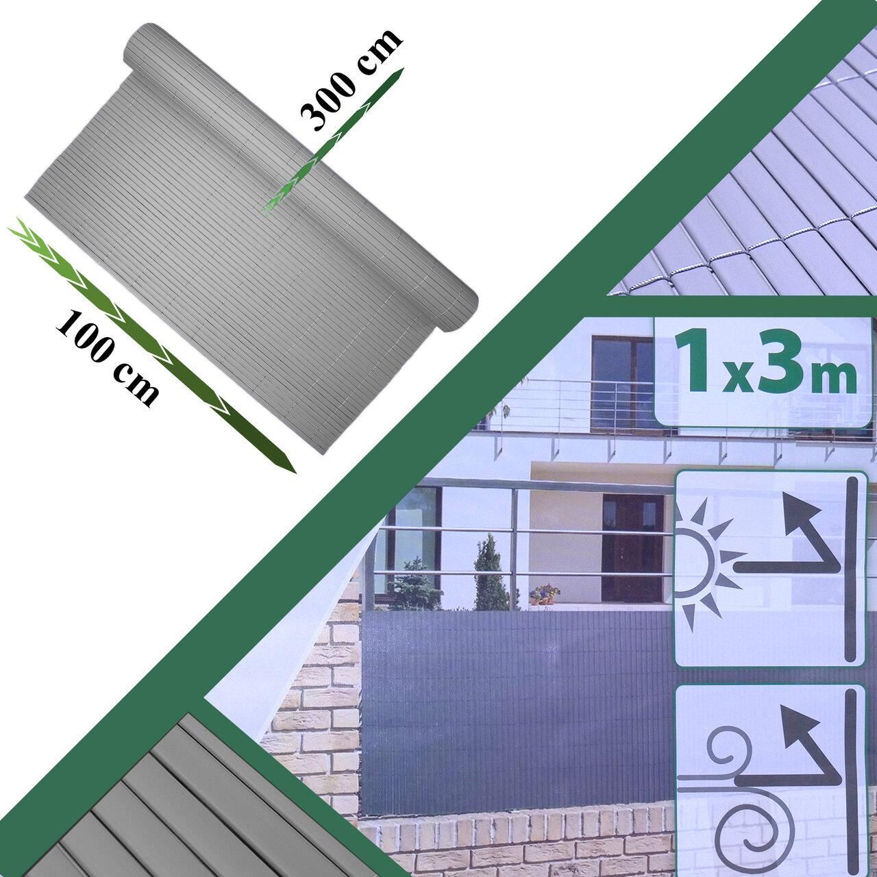 Paravan pentru balcon, terasa, gard PVC, gri, 1300 g/m2, UV, 3x1 m GartenVIP DiyLine