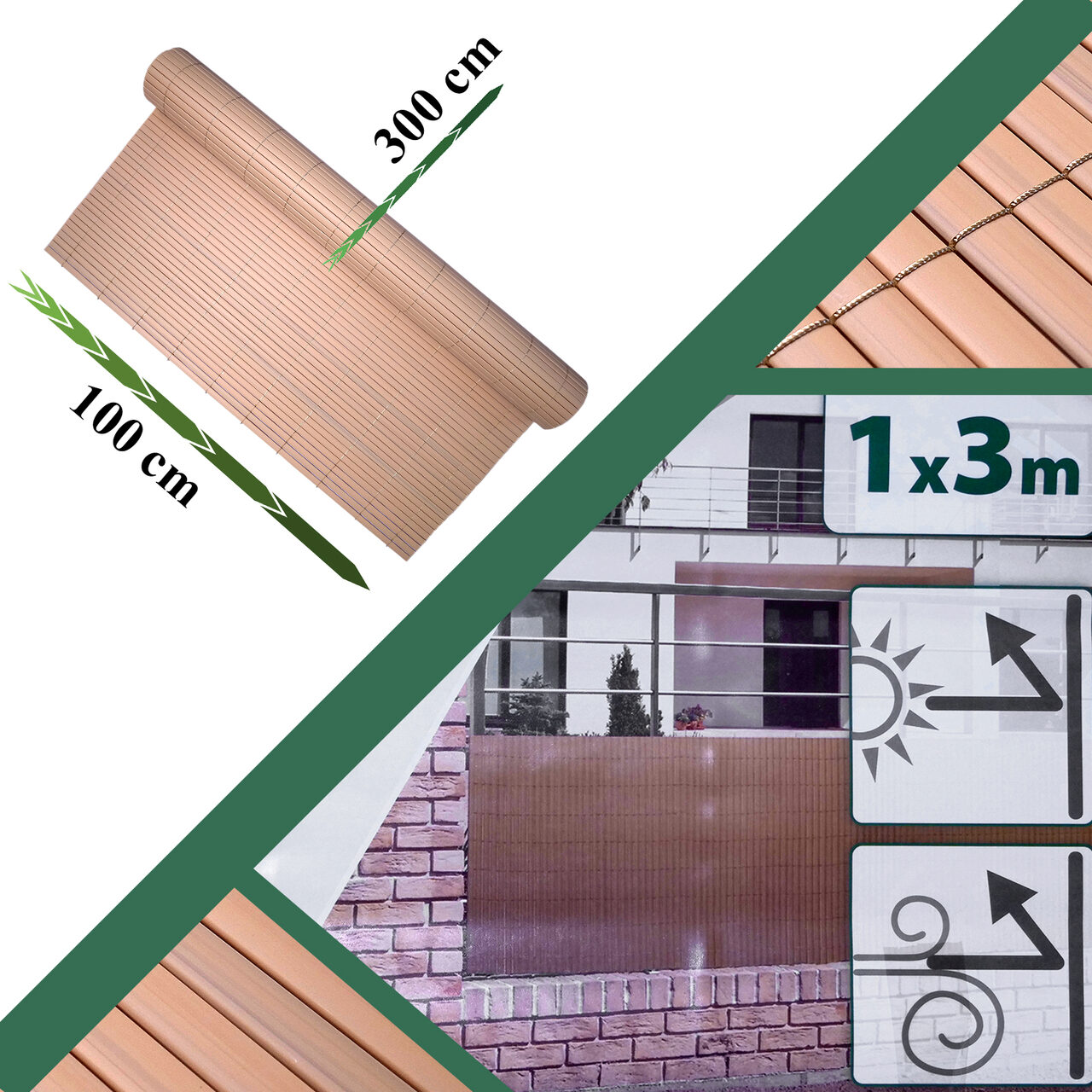 Paravan pentru balcon, terasa, gard PVC, stil bambus, 1300 g/m2, UV, 3x1 m GartenVIP DiyLine
