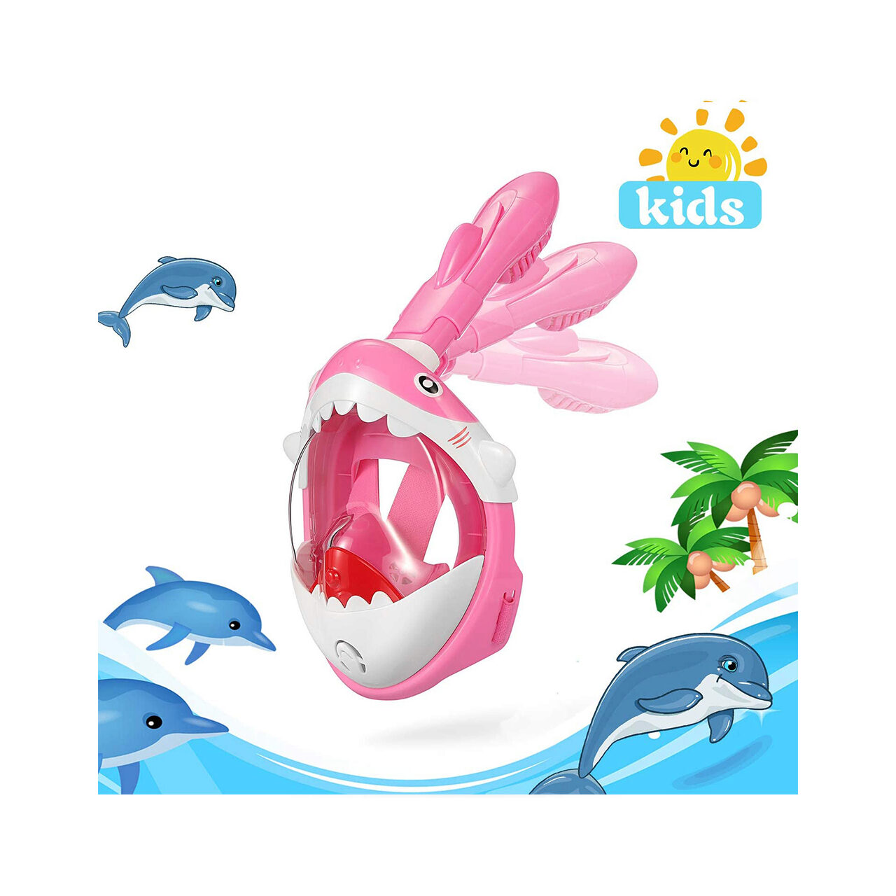 Masca snorkeling cu tub pentru copii model rechin, roz GartenVIP DiyLine