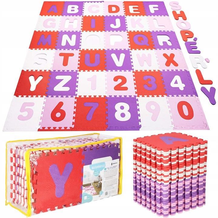 Covor spuma ptr copii, EVA roz cu mov, model alfabet si numere, 172x172x1cm, Springos GartenVIP DiyLine