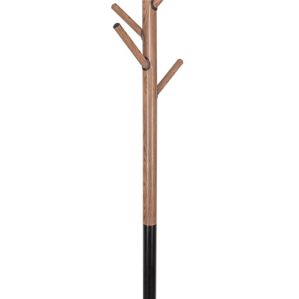 Cuier metalic design scandinav, 6 carlige, negru cu model lemn, baza metalica, 180 cm, Springos GartenVIP DiyLine