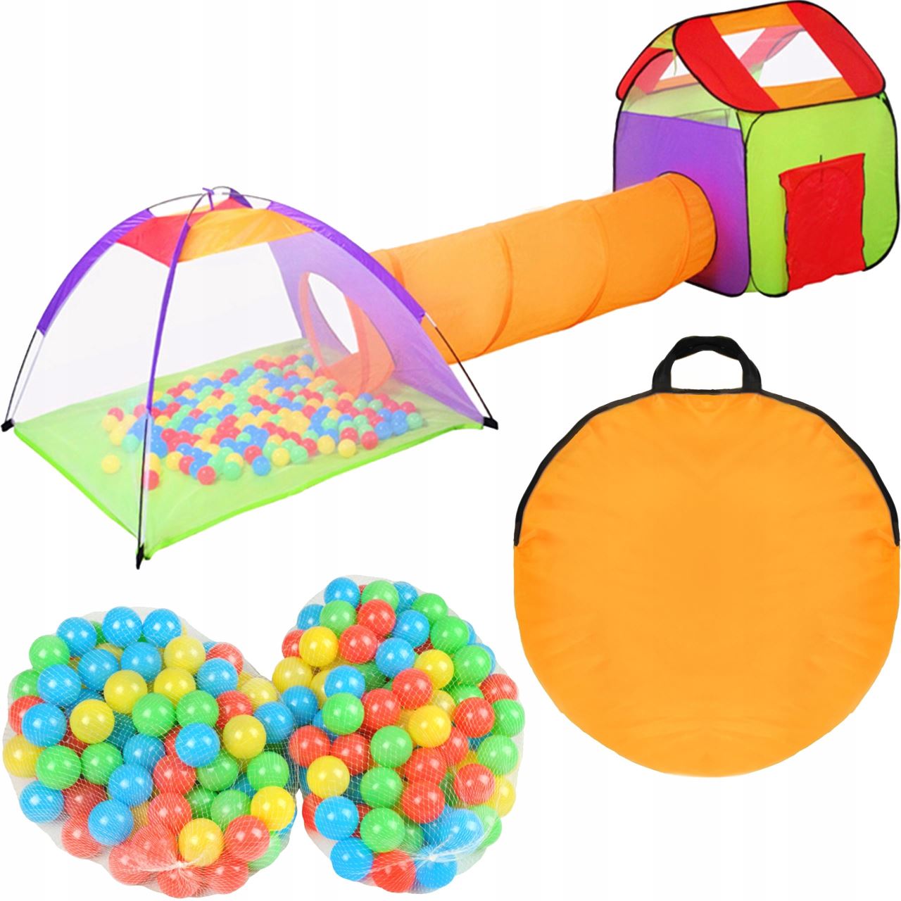 Cort de joaca pentru copii, 3 in 1, igloo si casuta, cu tunel, 200 bile, husa, 375x118x96 cm GartenVIP DiyLine