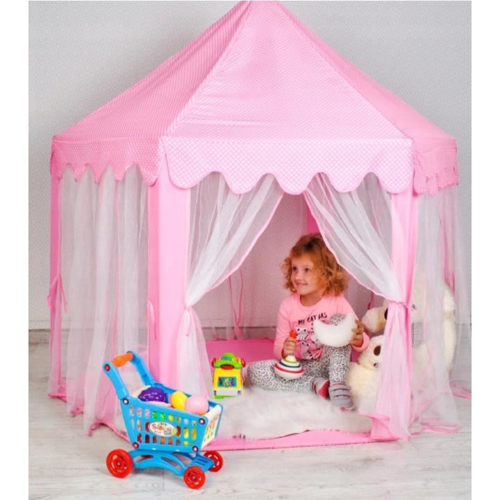 Cort de joaca pentru copii, hexagonal, cu perdele, roz, 135x135x140 cm GartenVIP DiyLine