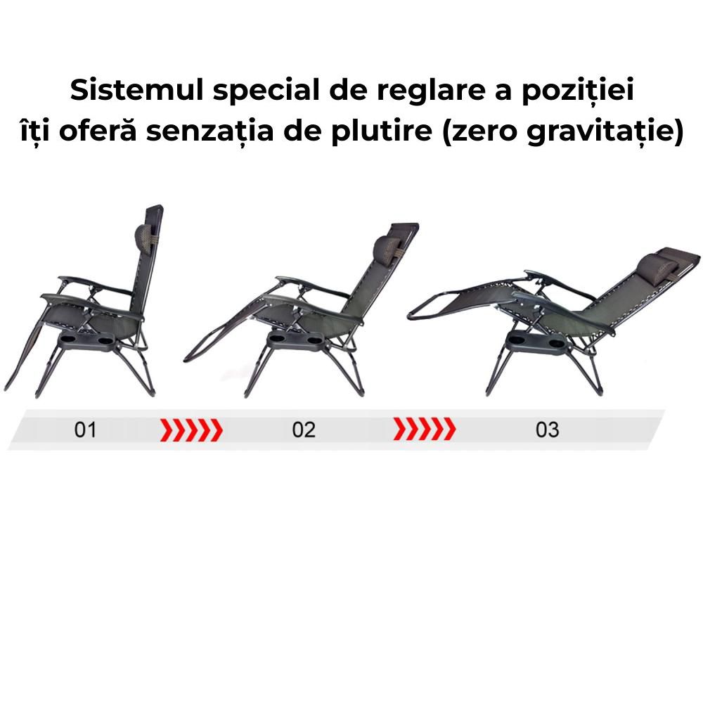 Set Scaun cu Perna tip Sezlong Pliabil Gravitatie Zero pentru Terasa, Gradina sau Plaja cu Parasolar Reglabil, Tetiera si Suport Bauturi, Maro/Negru