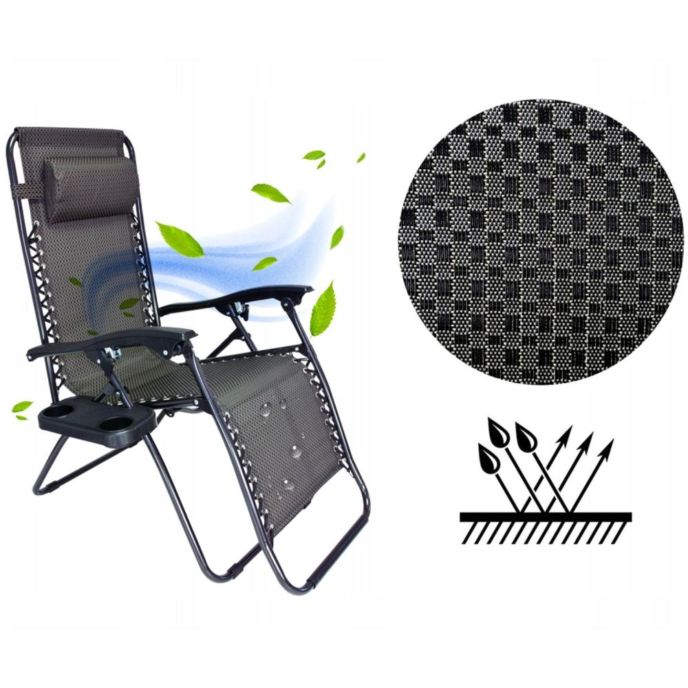 Set Scaun cu Perna tip Sezlong Pliabil Gravitatie Zero pentru Terasa, Gradina sau Plaja cu Parasolar Reglabil, Tetiera si Suport Bauturi, Maro/Negru