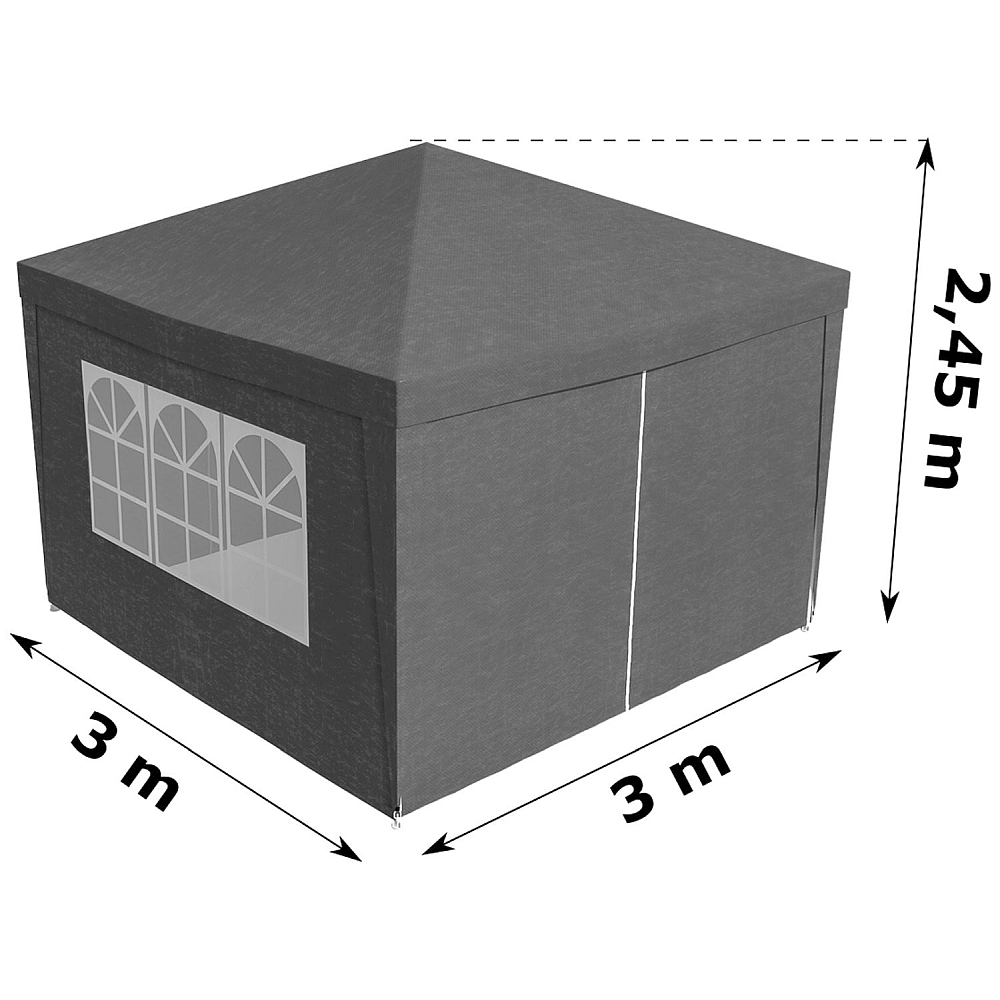 RESIGILAT - Cort Pavilion Gri 3x3 m cu Pereti Laterali si Ferestre pentru Petrecere, Evenimente, Curte sau Gradina