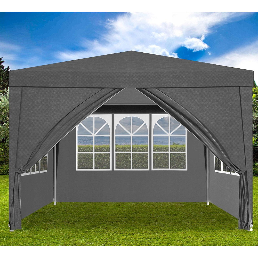 RESIGILAT - Cort Pavilion Gri 3x3 m cu Pereti Laterali si Ferestre pentru Petrecere, Evenimente, Curte sau Gradina