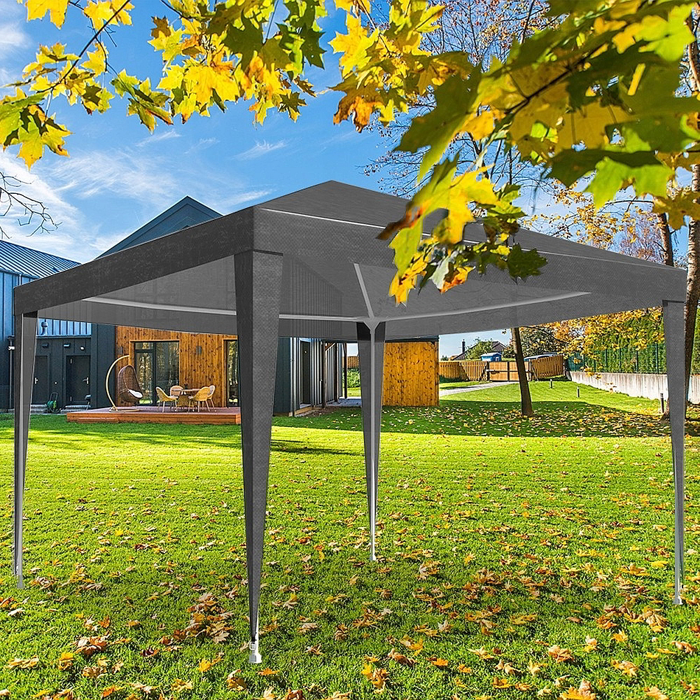 RESIGILAT - Cort Pavilion Gri 3x3 m cu Pereti Laterali si Ferestre pentru Petrecere, Evenimente, Curte sau Gradina