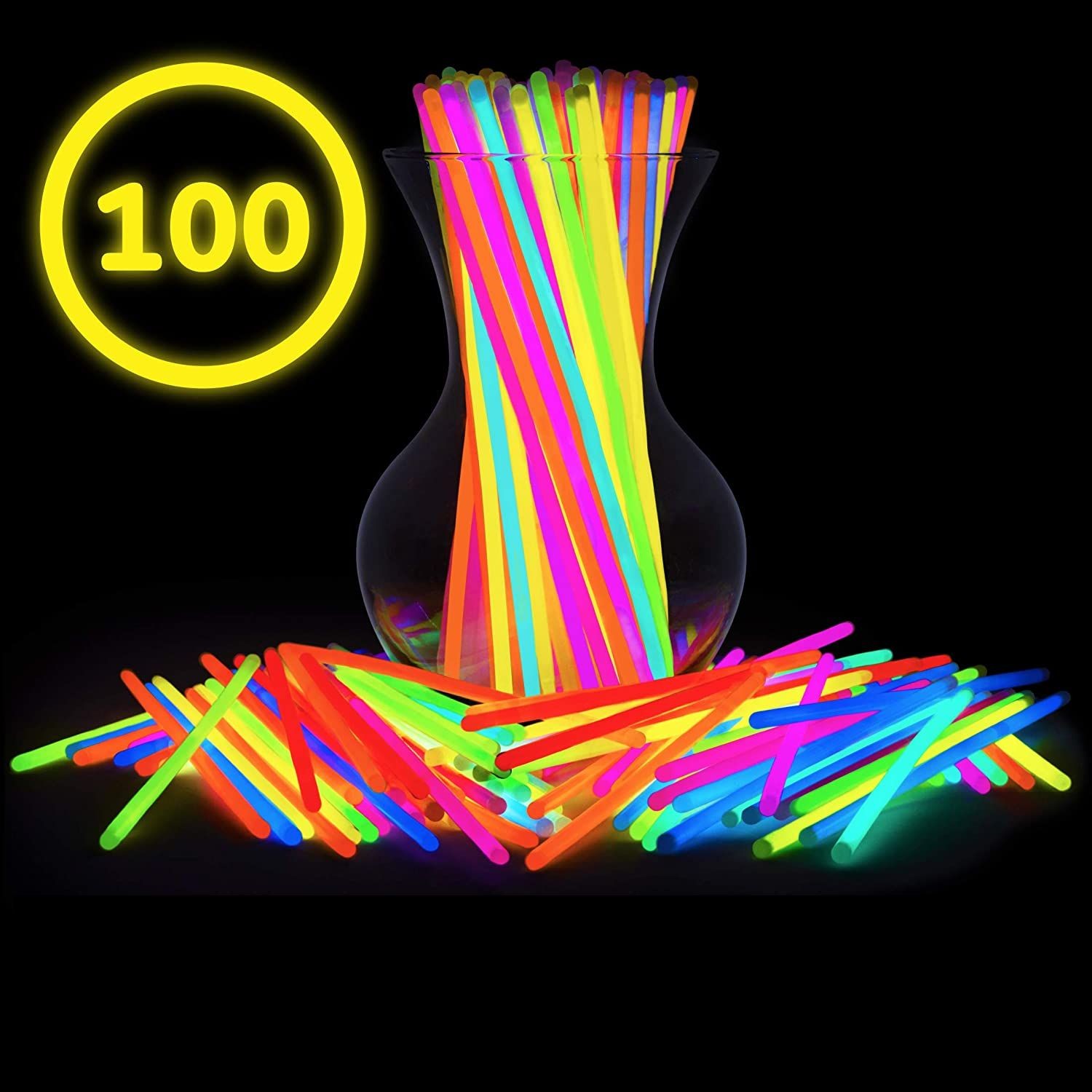 Betisoare bratari luminoase glow sticks, diverse culori, set 100 bucati culoare galben MultiMark GlobalProd