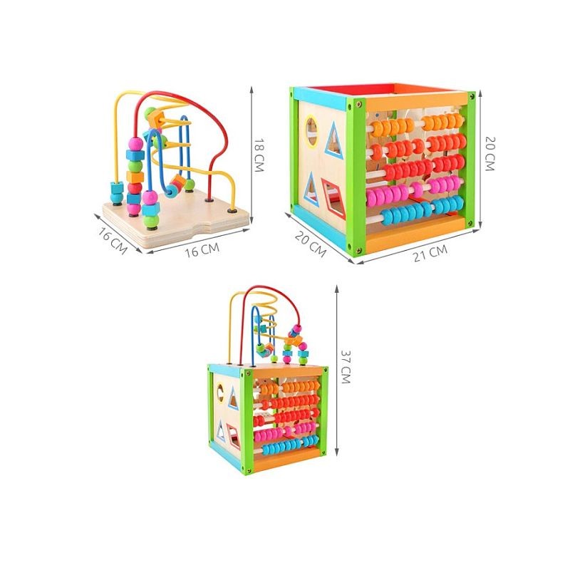 Cub activitati educative, centru multifunctional, 5 in 1, jucarie interactiva din lemn MultiMark GlobalProd