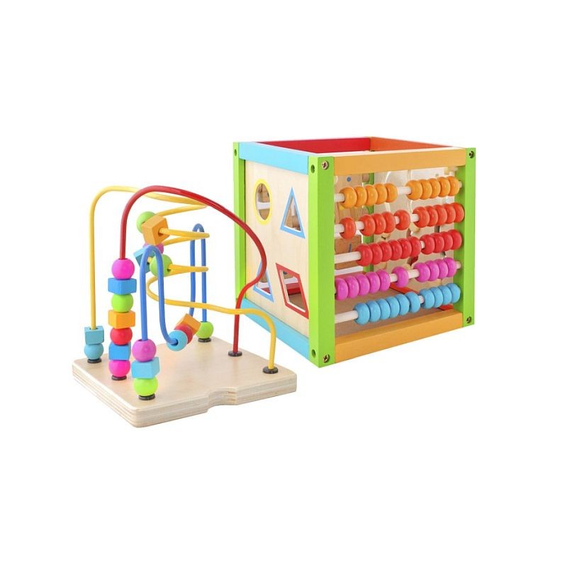 Cub activitati educative, centru multifunctional, 5 in 1, jucarie interactiva din lemn MultiMark GlobalProd