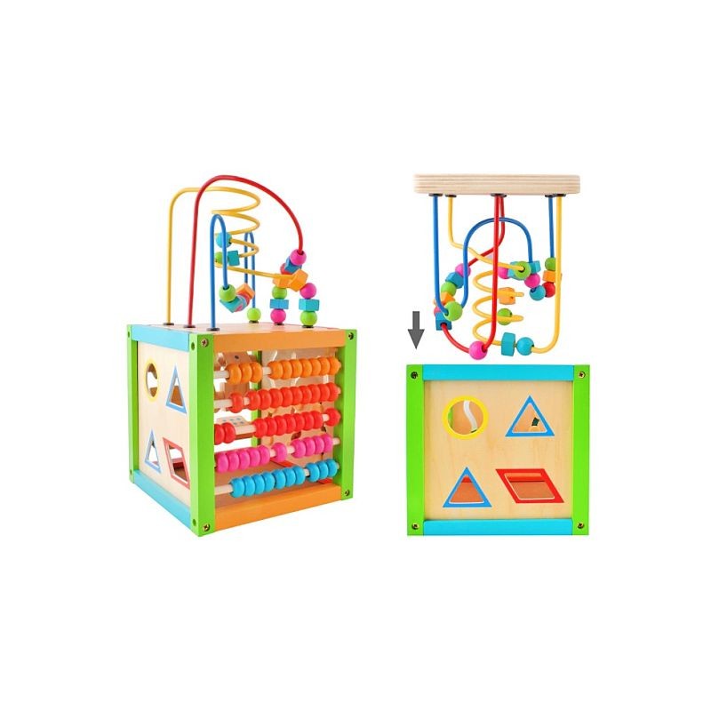 Cub activitati educative, centru multifunctional, 5 in 1, jucarie interactiva din lemn MultiMark GlobalProd