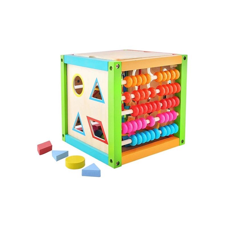 Cub activitati educative, centru multifunctional, 5 in 1, jucarie interactiva din lemn MultiMark GlobalProd